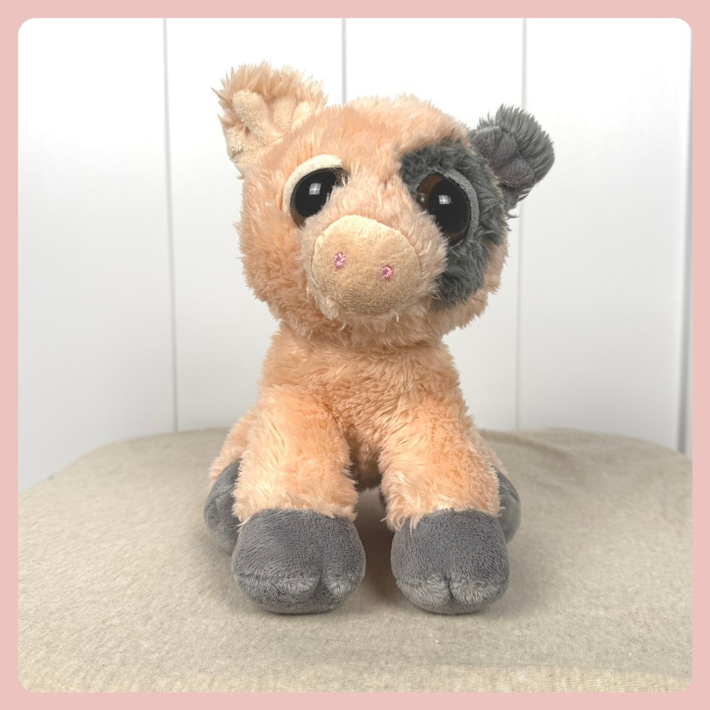 Aurora Plush Cow Stuffed Animal Peach Gray Big Eyes Spotted EUC Collectible Toy